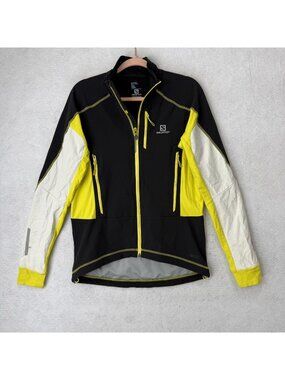 Salomon Jacket Mens Medium Black Yellow Windstopper Softshell Running Cycling